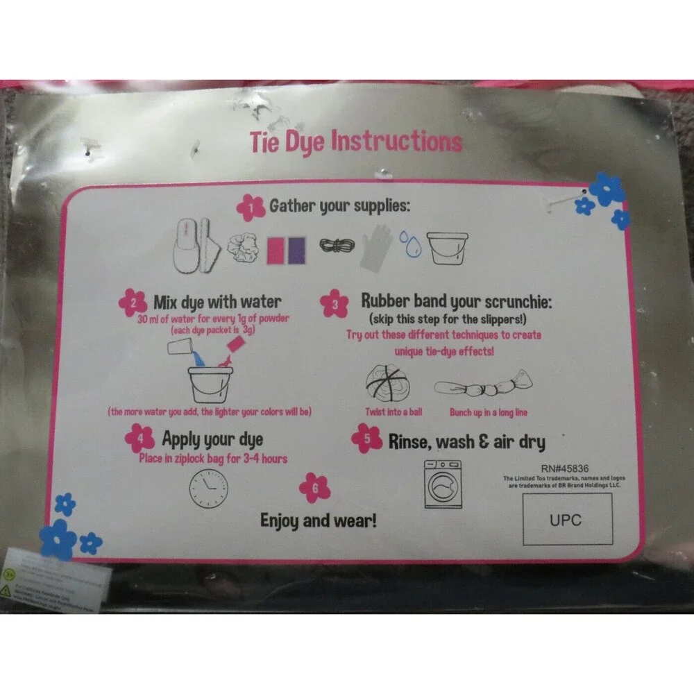 Limited Too Girls Slipper Tie Dye Kit For Shoe Sizes 11/12-2/3